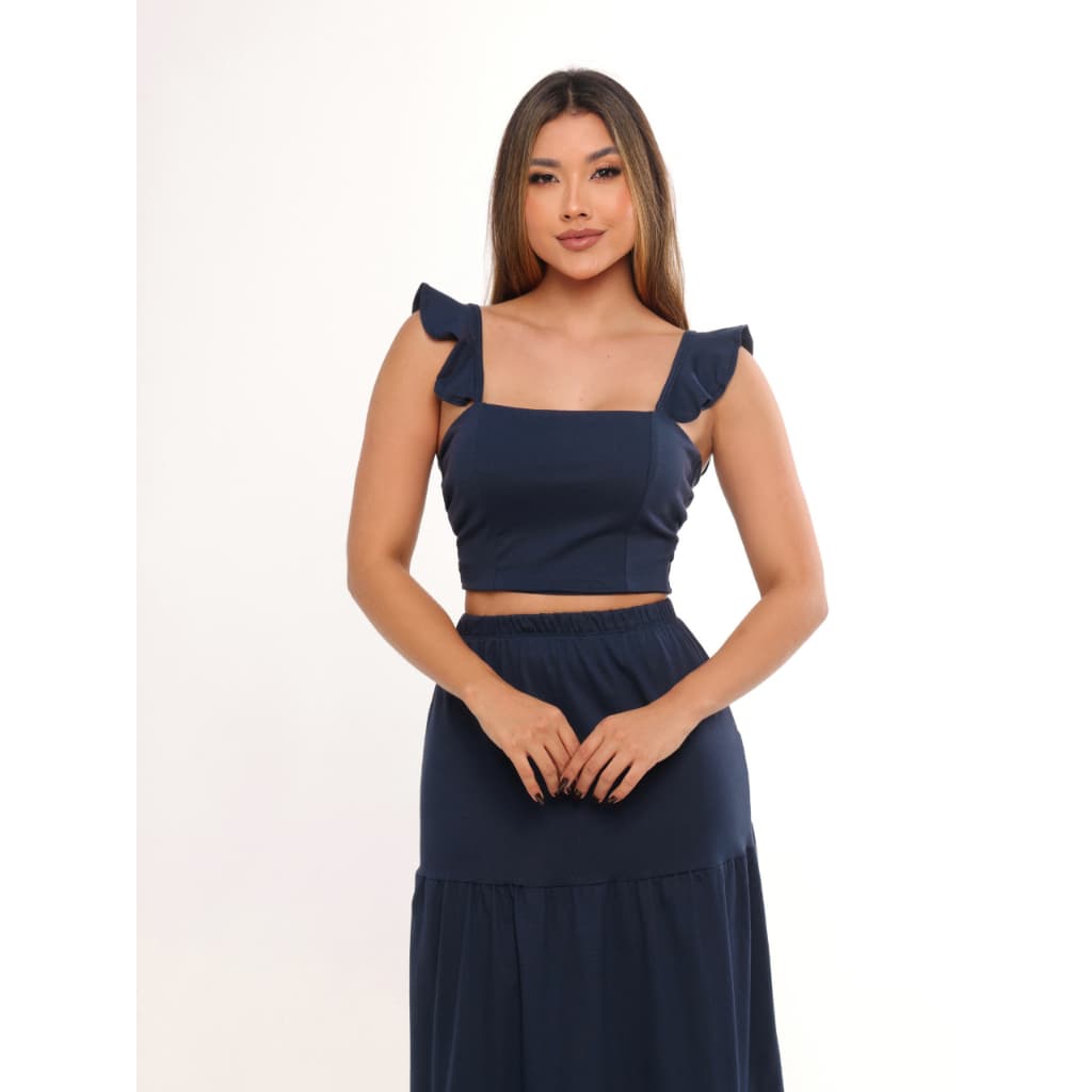 CONJUNTO SAIA LONGA E CROPPED DE ALCA E AMARRAR NAS COSTAS MALHA PREMIUM