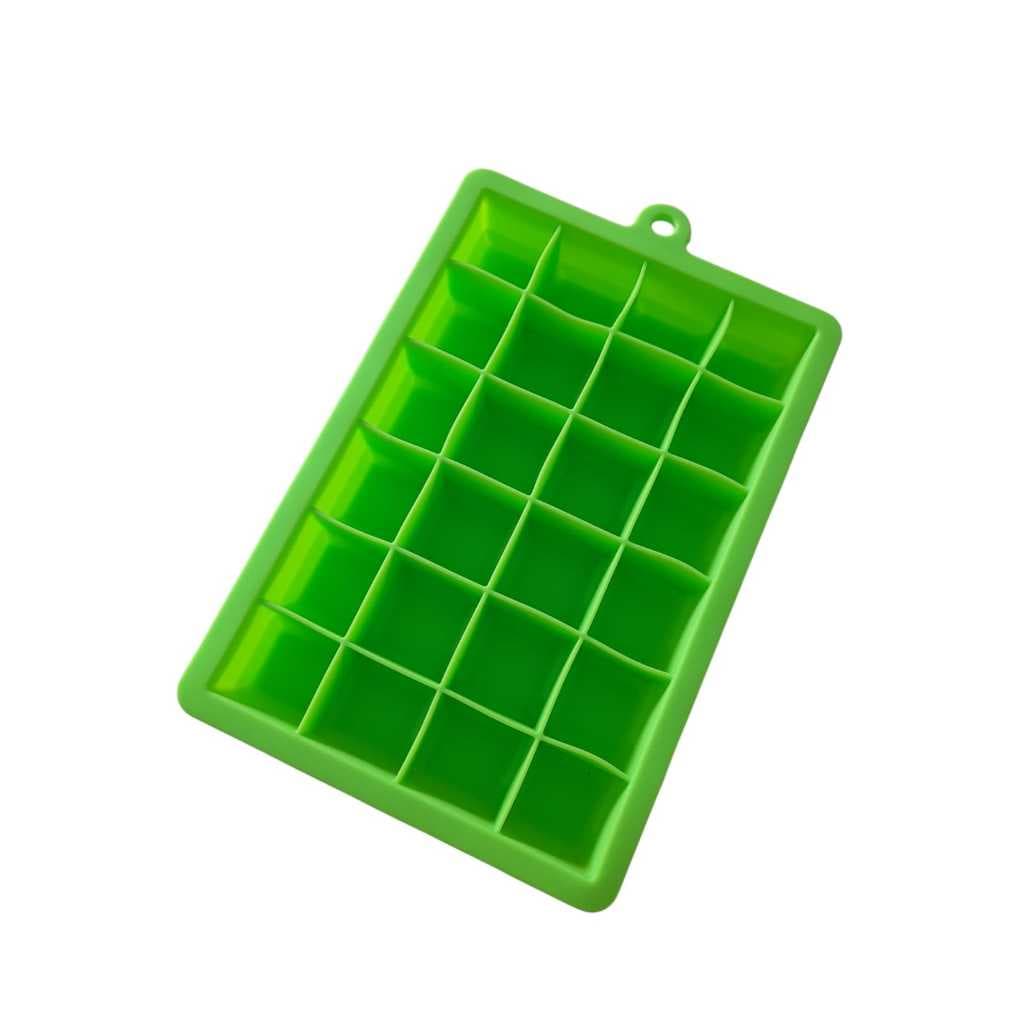 Kit 2 Formas de Gelo em Silicone com Tampa – 24 Cubos Cada – Cor Verde, Flexível