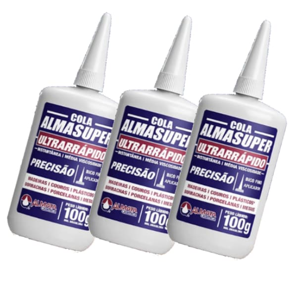 Kit 3 Colas Instantânea Almasuper 100g Adesiva Secagem Rápida Bico Fino de Precisão