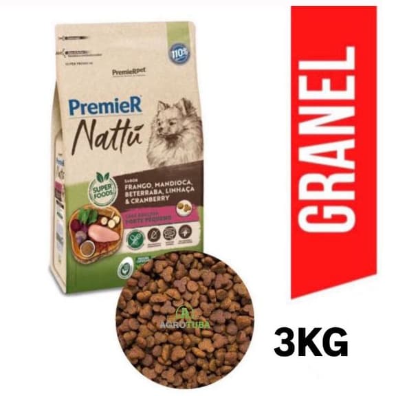 3kg Ração A Granel Premier Nattu Cães Adultos Porte Pequeno Frango, Mandioca, Beterraba, Linhaça, Cranbery