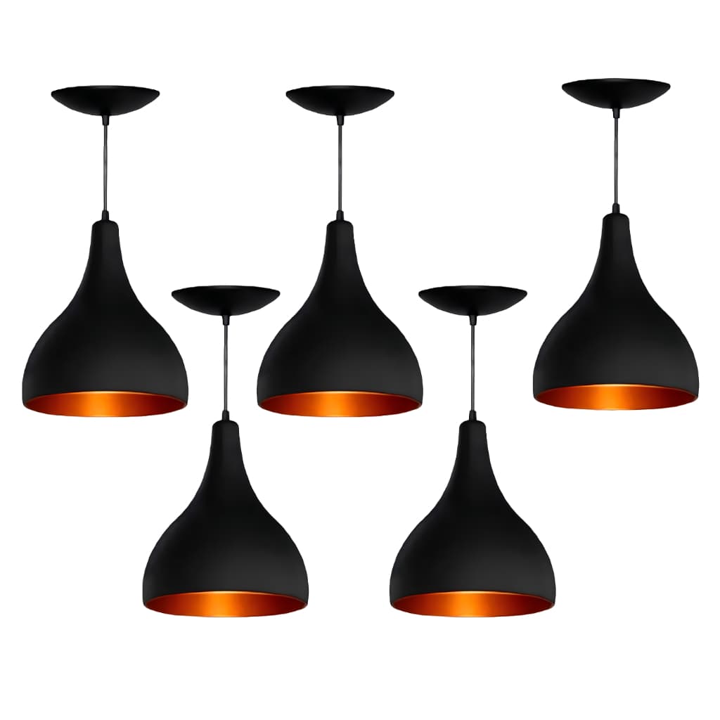 Pendente Gota Kit5 Lustre Preto/Cobre Decorativo Sala Cozinha Quarto Bar Estilo Vintage Envio Rápido