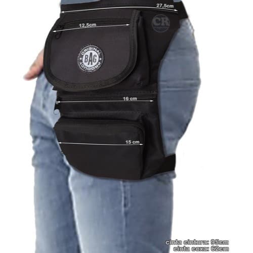 Bag Pochete De Perna 5 Compartimentos Cor Preto