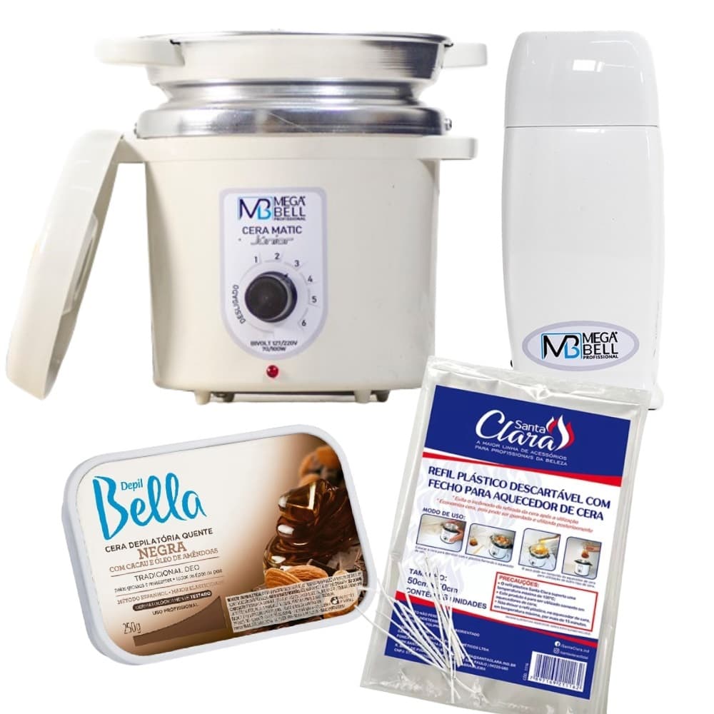 Kit Termocera 400g Branco + Roll-on + Refil Plástico + Cera em barra 250g
