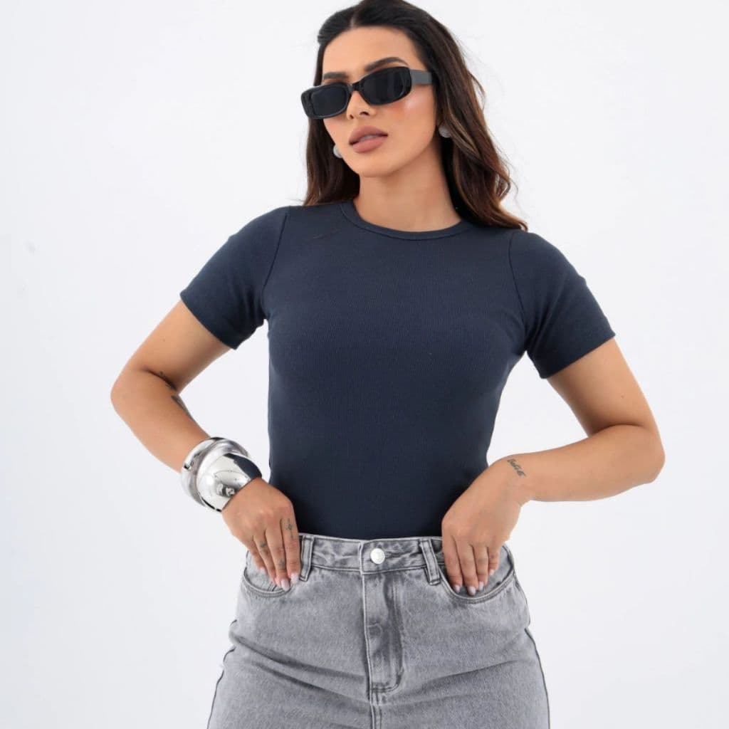 Blusa Casual em Ribana em Algodão Feminina Moderna Confortavel slim