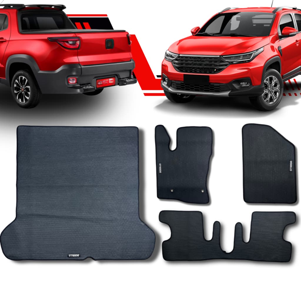 Tapete PVC Emborrachado Fiat Strada Cabine Duplas 2020 a 2025 Com Caçamba