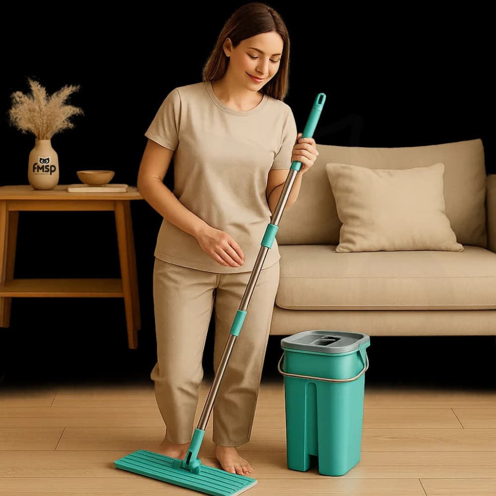 Flat Mop 2 Refis Esfregão Com Balde Rodo Mágico Lava Seca Tira Pó