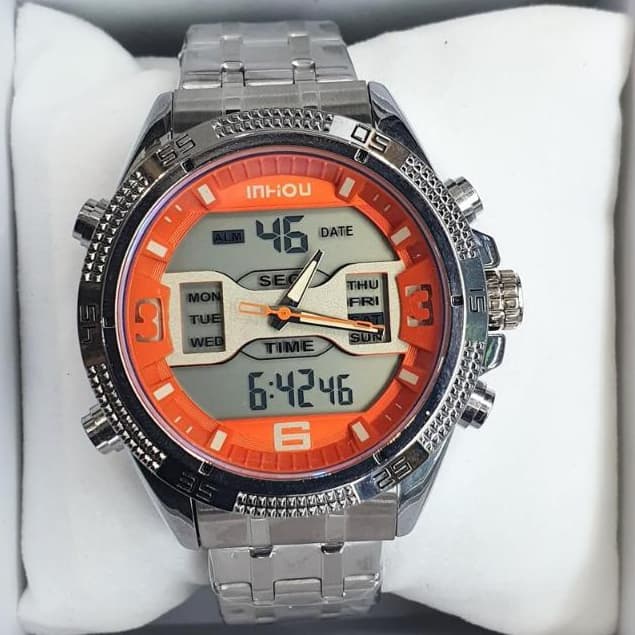 Relógio Masculino Ana-digi Metal A Prova D'Água Marca Inhou Modelo 1813 46mm