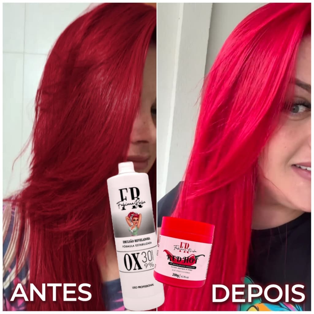 KIT DESCOLORAÇÃO VERMELHO ( PÓ Descolorante Pimentinha com Ox de 20) By Fabiana Rocha
