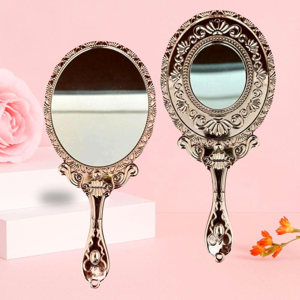 Espelho de Mão Princesa Portátil 2 Lados com Zoom para Skincare Maquiagem e Cílios