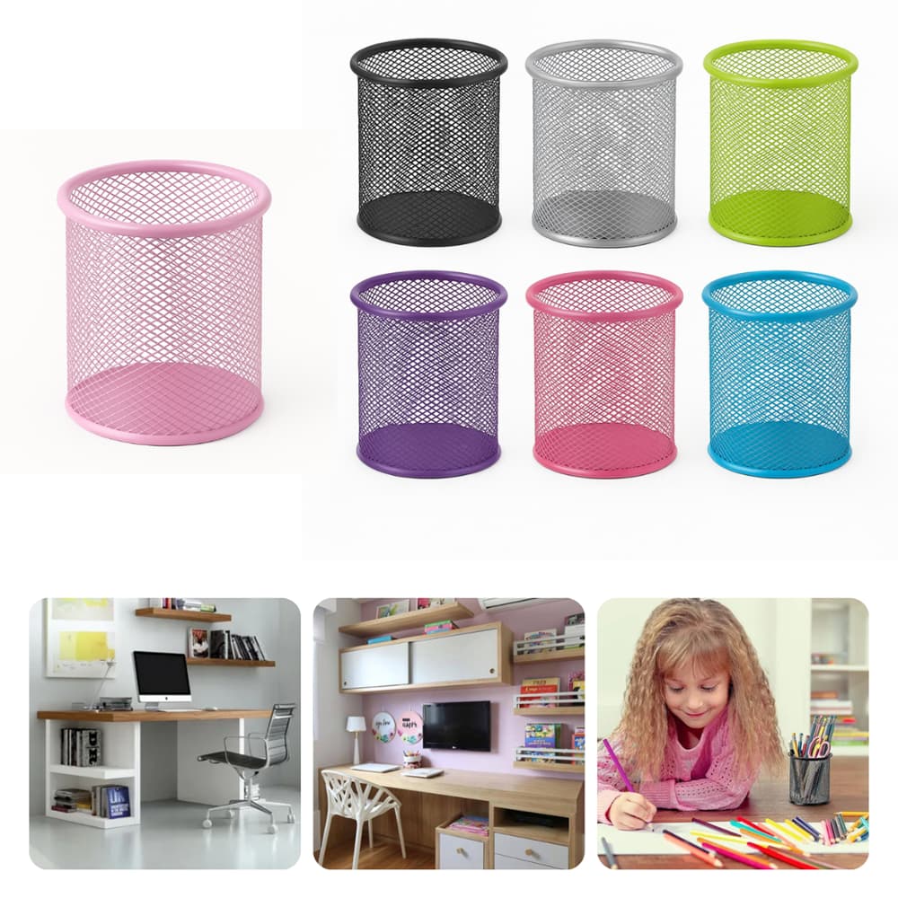 Porta Caneta e Lápis Para Escritório Organizador Aramado Metal Azul, Rosa, Roxo, Cinza, Preto
