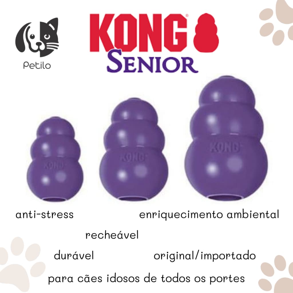 Kong Senior - Brinquedo Mordedor Pets Idosos Recheável Resistente Interativo Pet - Petiscos Cachorro