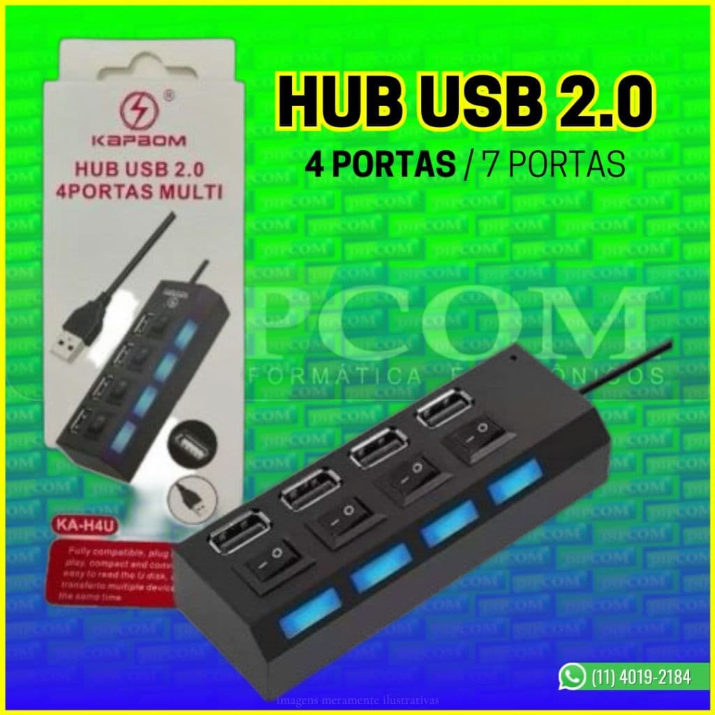 Hub USB 4 e 7 Portas 2.0 - Cabo de 1 Metro { Marcas Variadas }