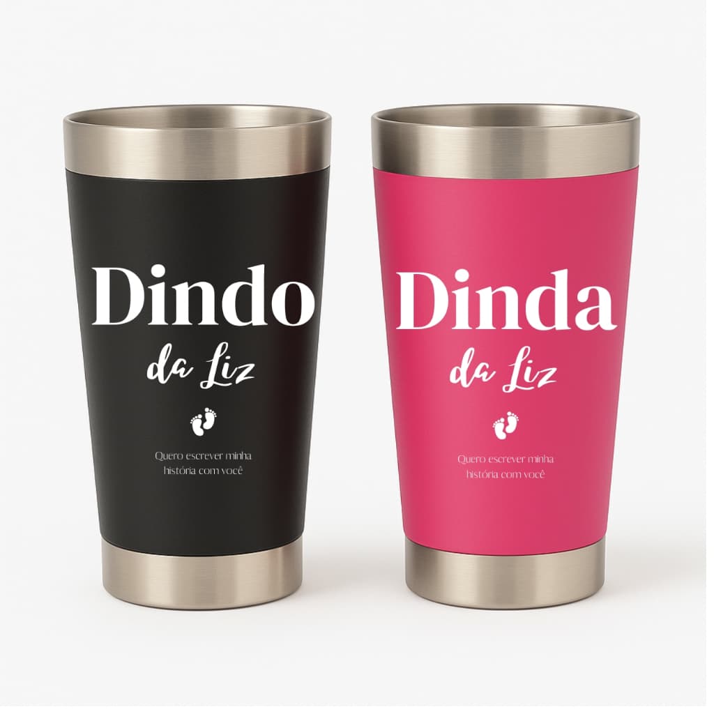 Kit 2 Copos Térmicos Dindo e Dinda Madrinhas e Padrinhos Bebe criança nome e frase personalizado envio rápido