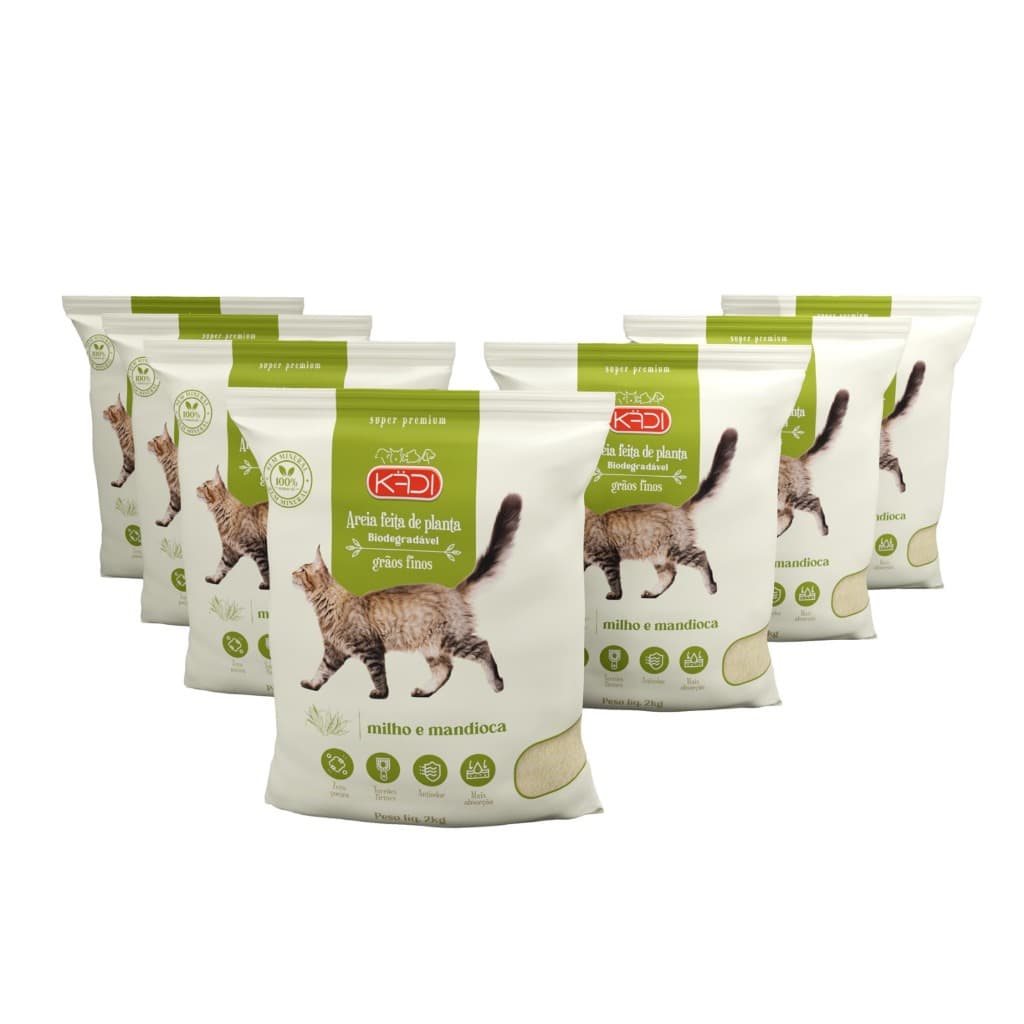 KIT 7UN AREIA HIGIÊNICA BIODEGRADÁVEL KADI PARA GATOS GRÃOS FINOS 2KG