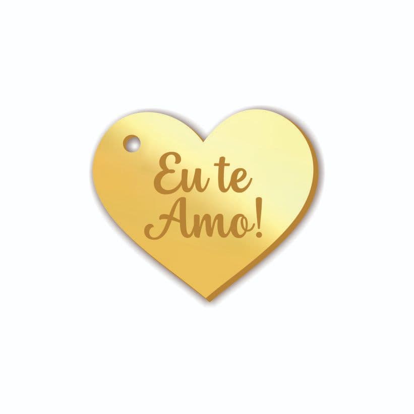 Aplique Tag Coração Etiqueta, acrílico Espelhado Escrita Eu te amo!