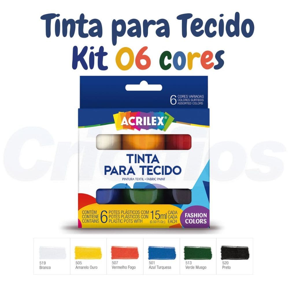 Tinta Tecido Kit 06 Cores Acrilex 15ml Cada - Pintura Textil