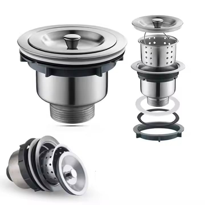 Válvula Pia Cozinha 4 1/2 Inox 304 Com Cesto Removível Ralo-Smile