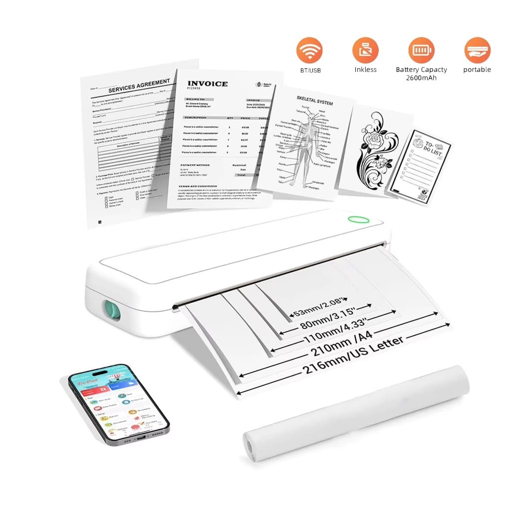 Impressora Termica A4 Tech Cat XS 203dpi Bateria Integrada Documentos e Decalque de Tatuagem