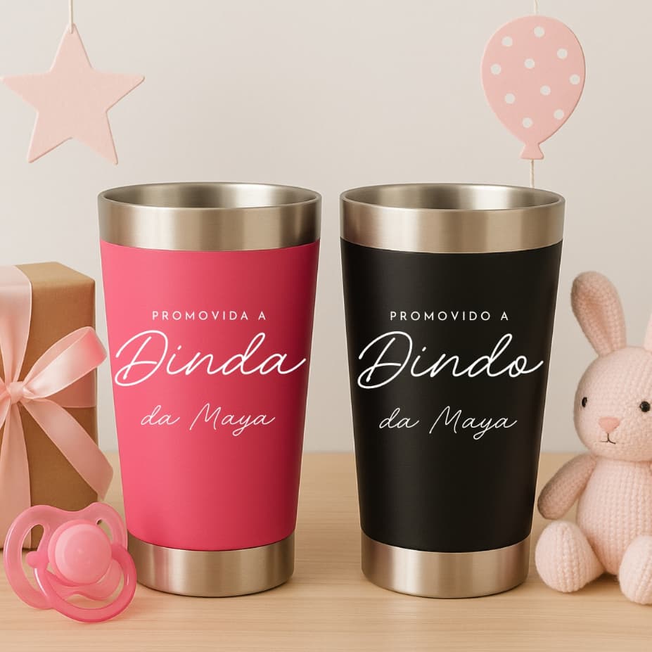 Kit 2 Exclusivo Copo Térmico Dinda & Dindo Personalizados com Gravação a Laser