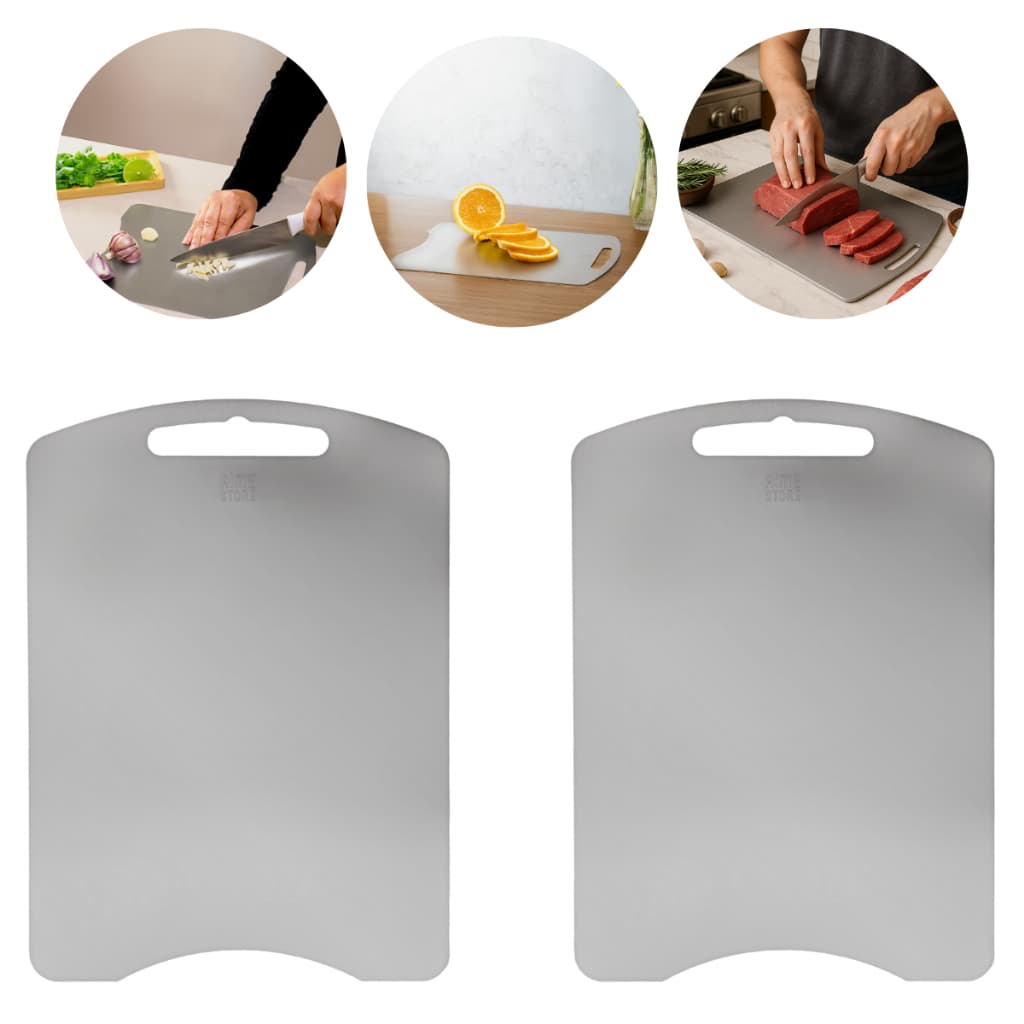 Kit 2 Tábua De Corte Inox 304 30cm Carnes Legumes Frutas Para Cozinha Churrasco Antibacteriana