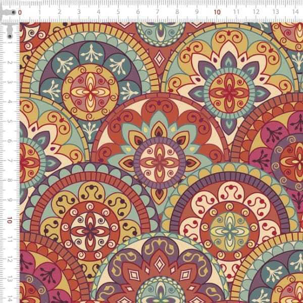 Tecido Tricoline Digital Mandalas Batik Floral Africano Vitral Artesanato Costura Bolsa (0,50x1,50)