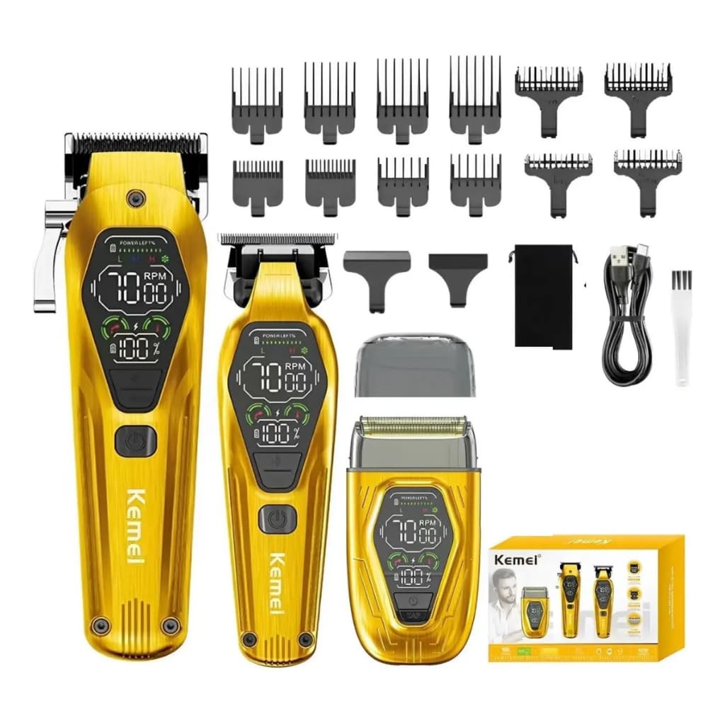 Kit Kemei 3 Máquinas De Cortar Cabelo e Barba Profissional Acabamento Shaver Km-8551Para Barbeiro Barbearia Uso Pessoal