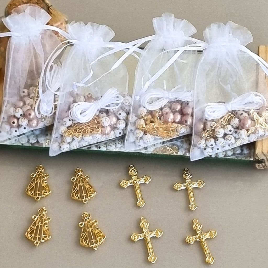 Kit Missangas Bolinha Cruz Terço Nossa Senhora Artesanato Strass Pulseira Infantil Adulto Envio Rapido