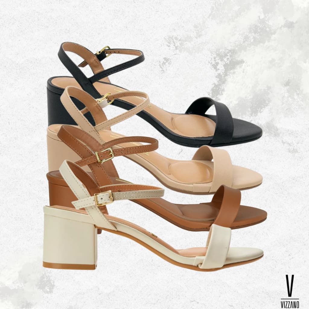Sandália Vizzano Salto Médio Grosso Casual Elegante Feminina Fivela Ajustável Macia Confortável