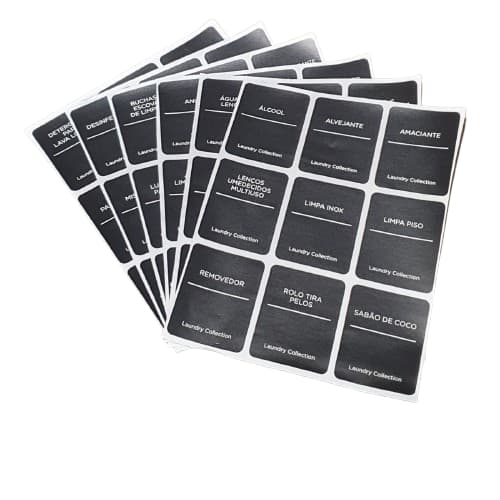 54 Etiquetas Rótulos Adesivos Minimalista Preto para Lavanderia (6x7,5cm) Resistente Vinil Lavável