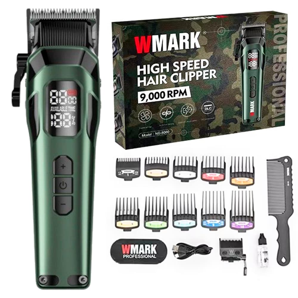 Maquina de Corte Cabelo Wmark NG 8080 Verde Sem Fio Display LCD