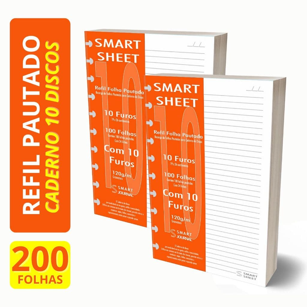 Refil Caderno Discos 120g Pautado B5 200 Folhas 10 Furos 19x26cm