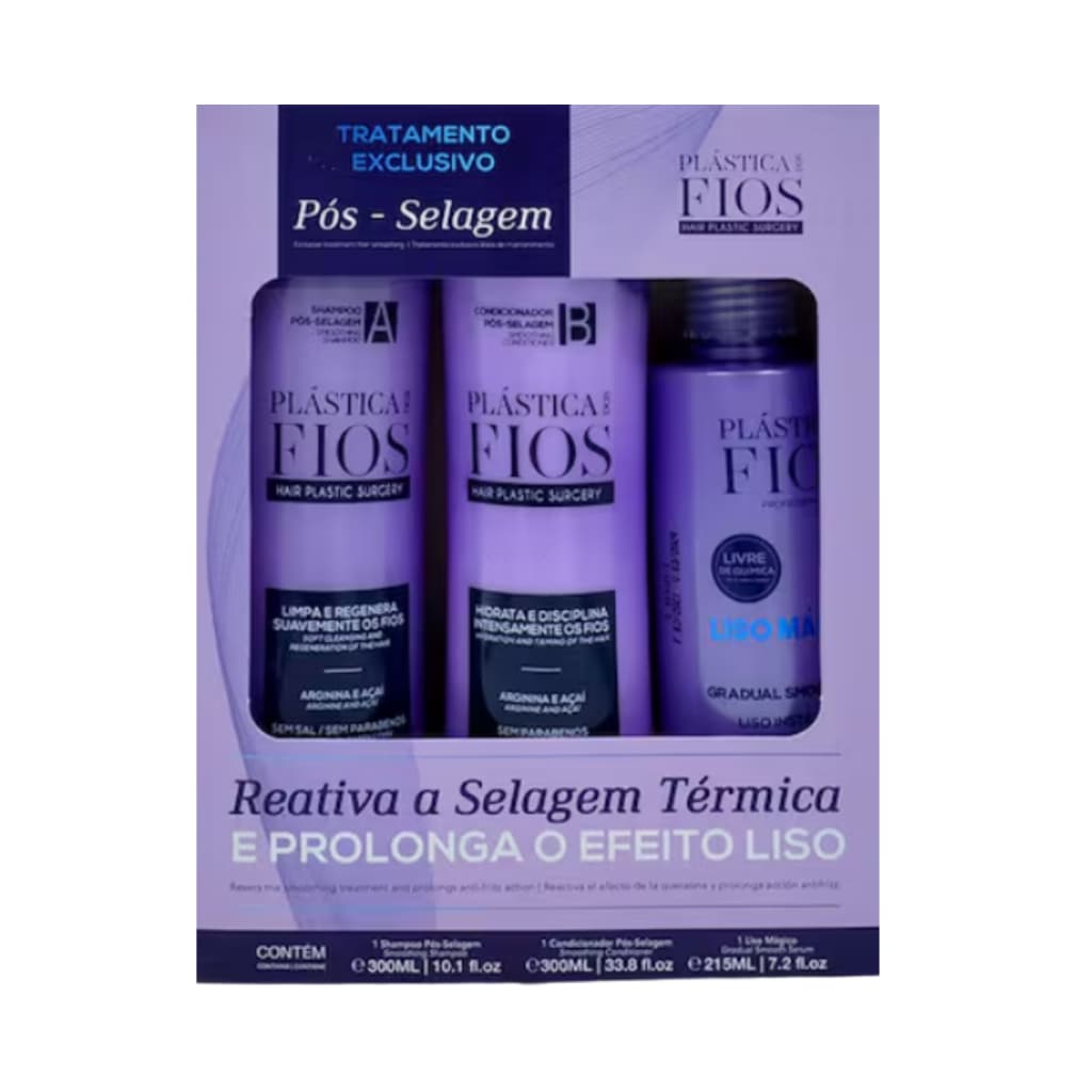 Plástica Dos Fios Tratamento Pós Selagem Shampoo + Condicionador + Leave-In Liso Mágico