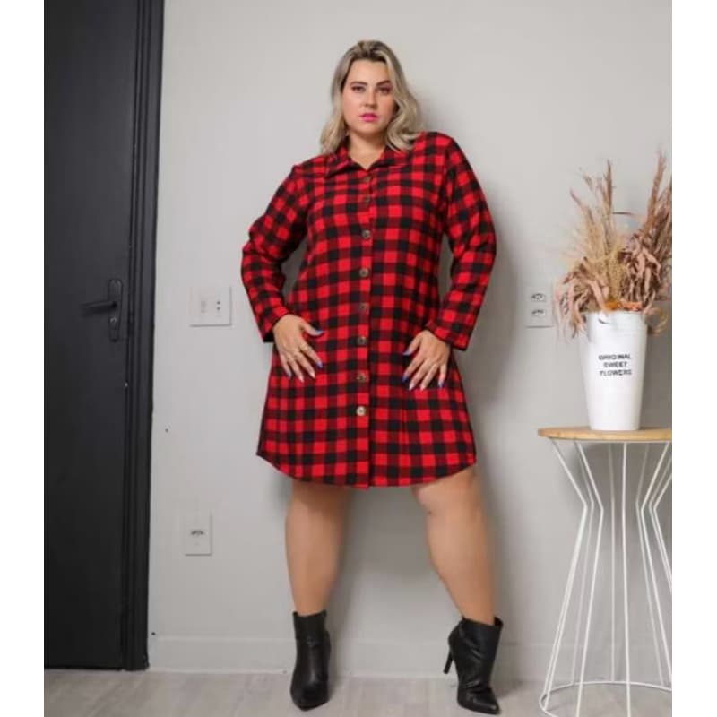 Chamise xadrez plus size manga longa G1 G2 G3#807
