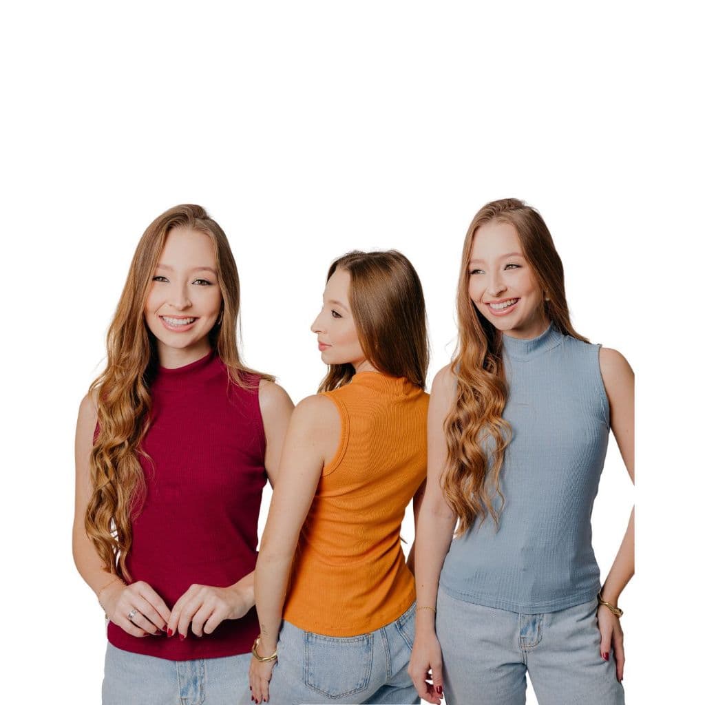 Kit Com 2 Blusa Regata Feminina Gola Alta Em Ribana De Alta Qualidade e Conforto