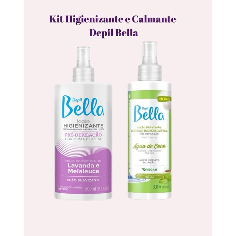 Kit Loção Pré Higienizante e Loção Calmante Depil Bella/ Pré e Pós Epilação a Cera