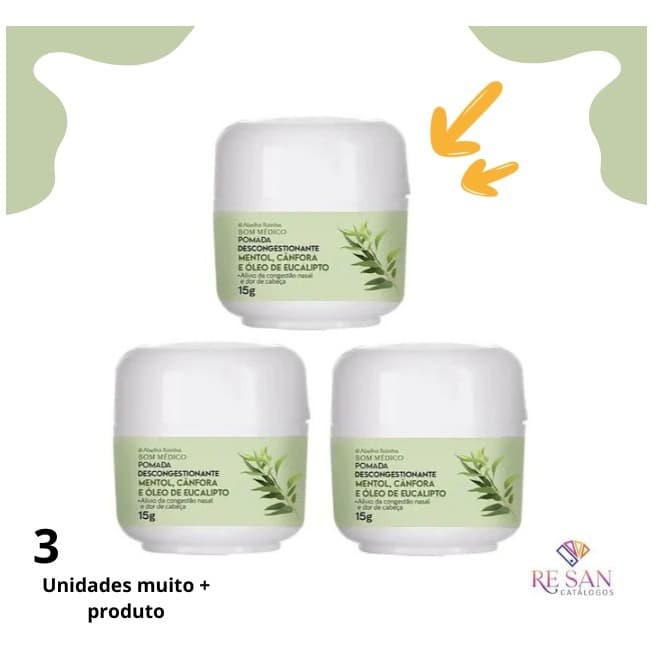 Kit 3 Pomada descongestionante Bom Médico15g cada Para o alívio de dores de cabeça e congestão nasal