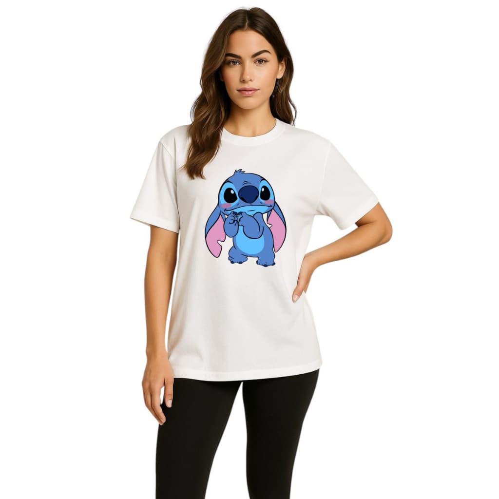 Camiseta Lilo  Stitch Feminina Branca Basica 100% Algodão Premium