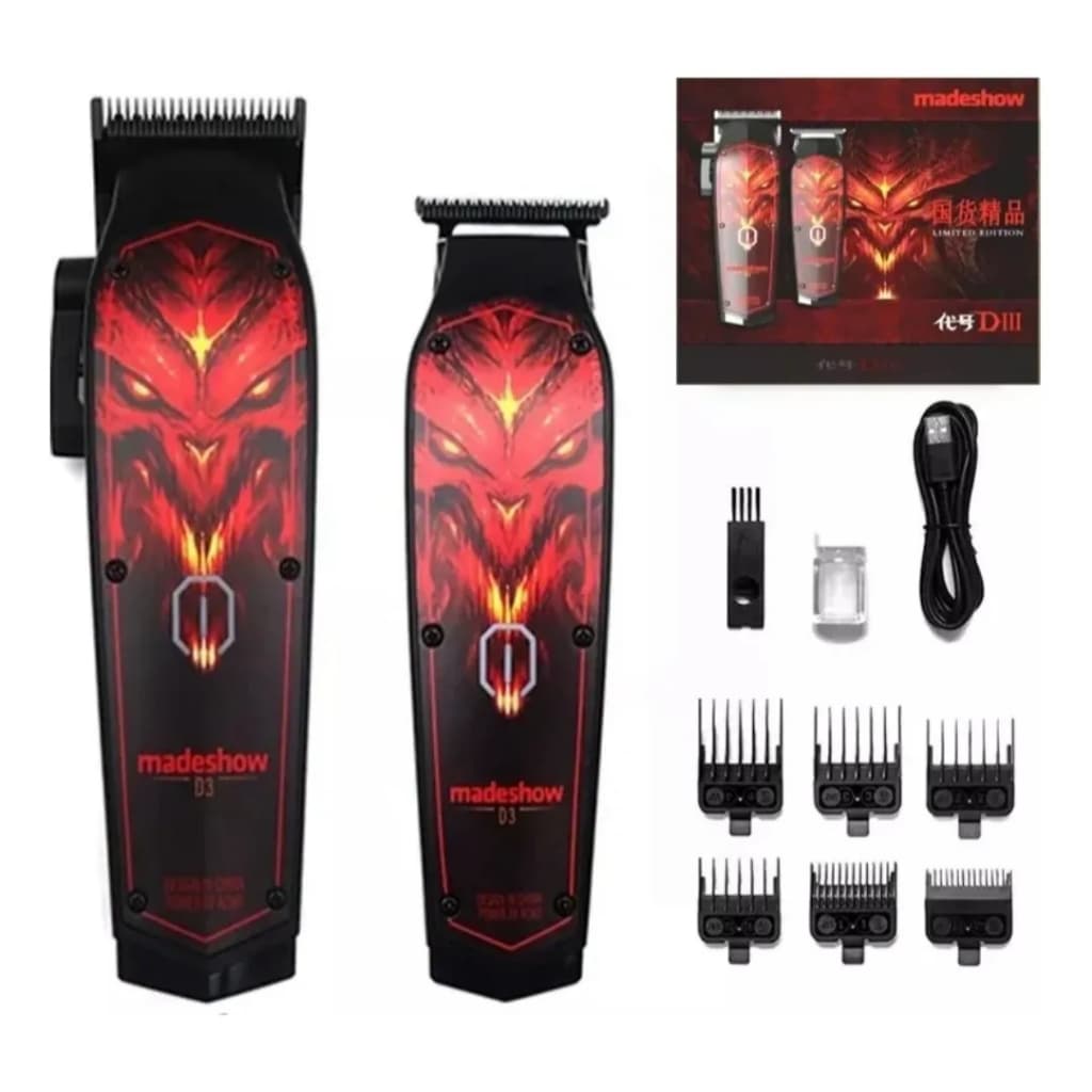 Combo Kit 2 Máquinas Cortar Cabelo e Barba Madeshow Profissional M10 + M11 Acabamento Barbeador Barbearia Barbeiro Top