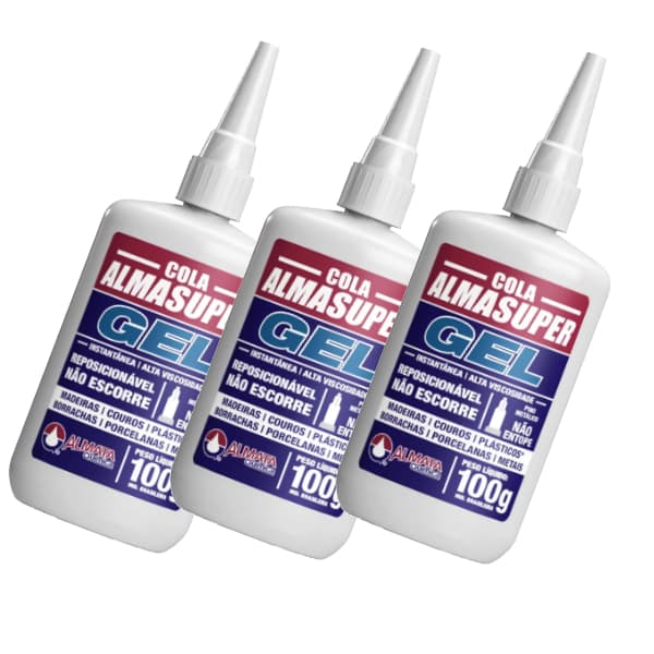 Kit 3 Colas Instantânea Almasuper Gel 100g Adesiva Secagem Rápida Adesiva Alta Viscosidade