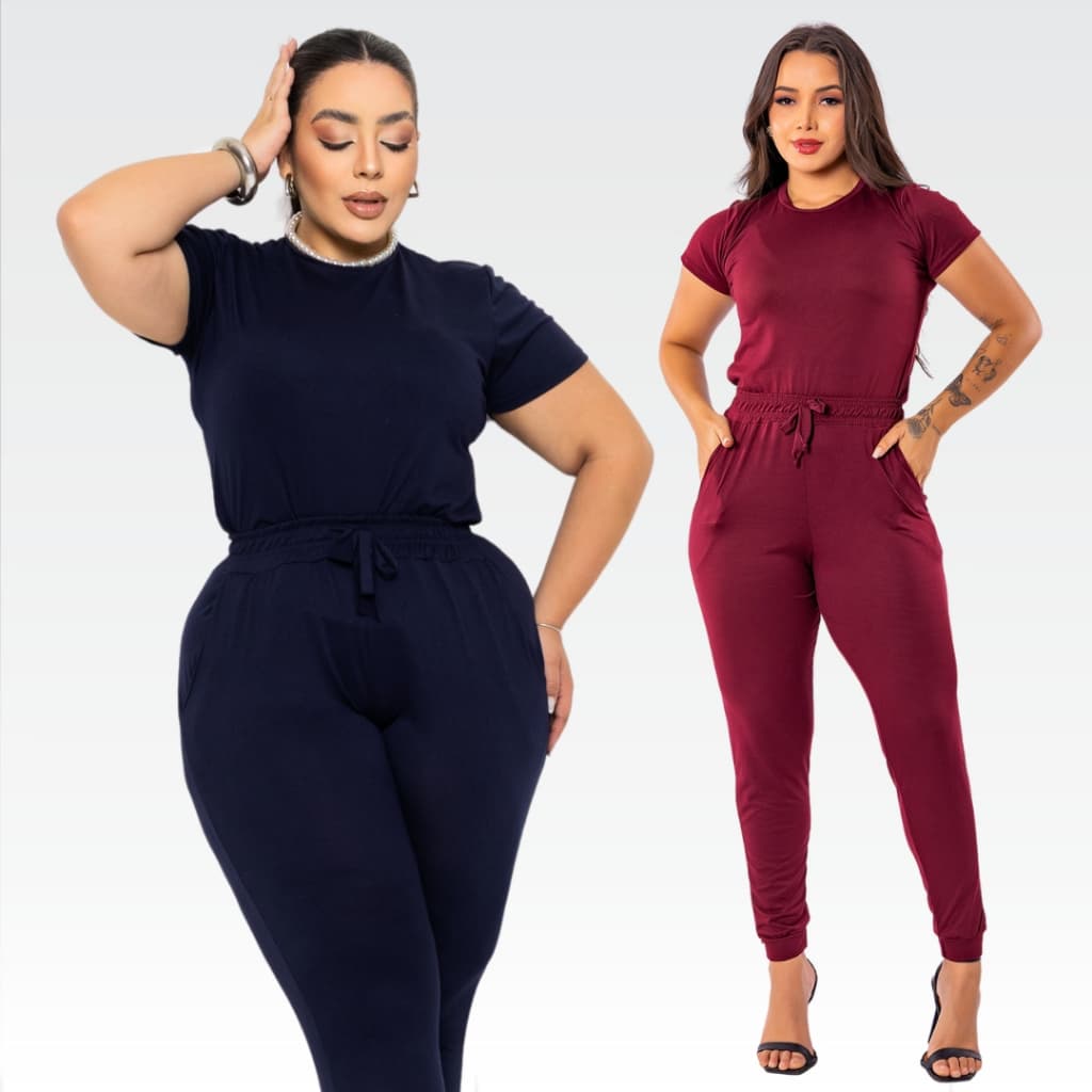 Kit 2 Conjuntos Feminino Suede Calça Skinny e Blusa Manga Curta