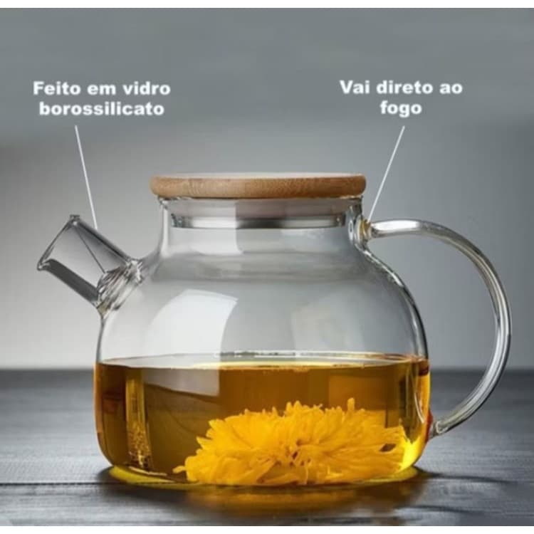 Chaleira de vidro com infusor inox que vai ao fogo