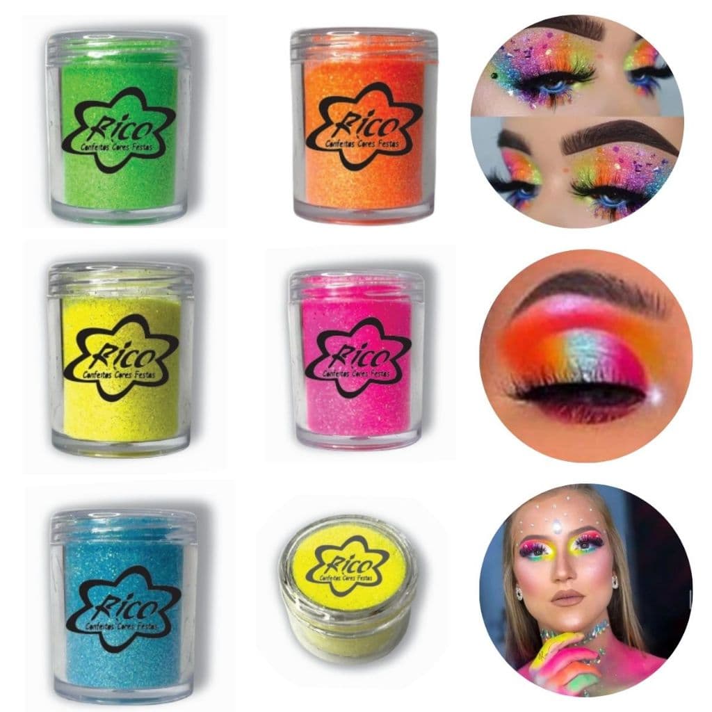 Glitter Neon em Pó 5g e 10g – Maquiagem para Corpo Rosto Olhos e Sombra