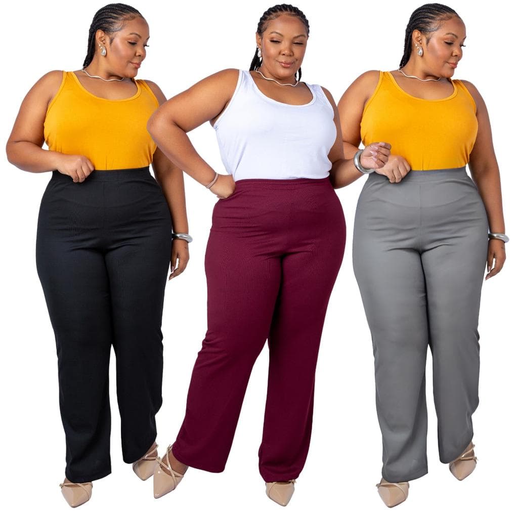 Calça Pantalona Com Cintura Alta Plus Size