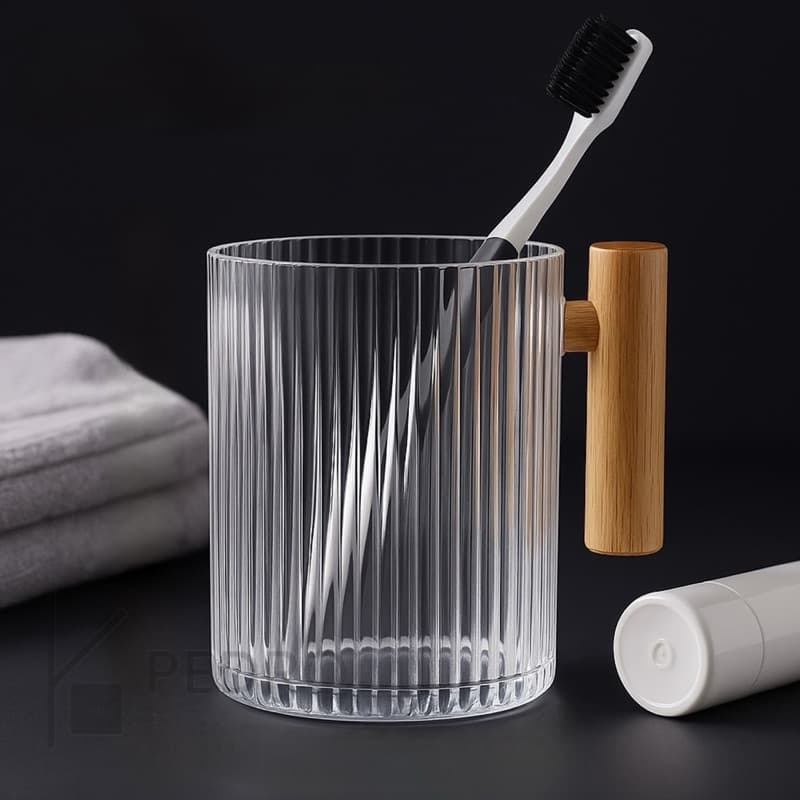 Copo de Escova de Dentes Premium com Alça de Madeira – Design Elegante e Funcional