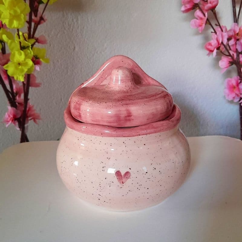 Saleiro Com Tampa em Cerâmica Decoração Decorativo Pintado a Mão Para Mesa e Parede