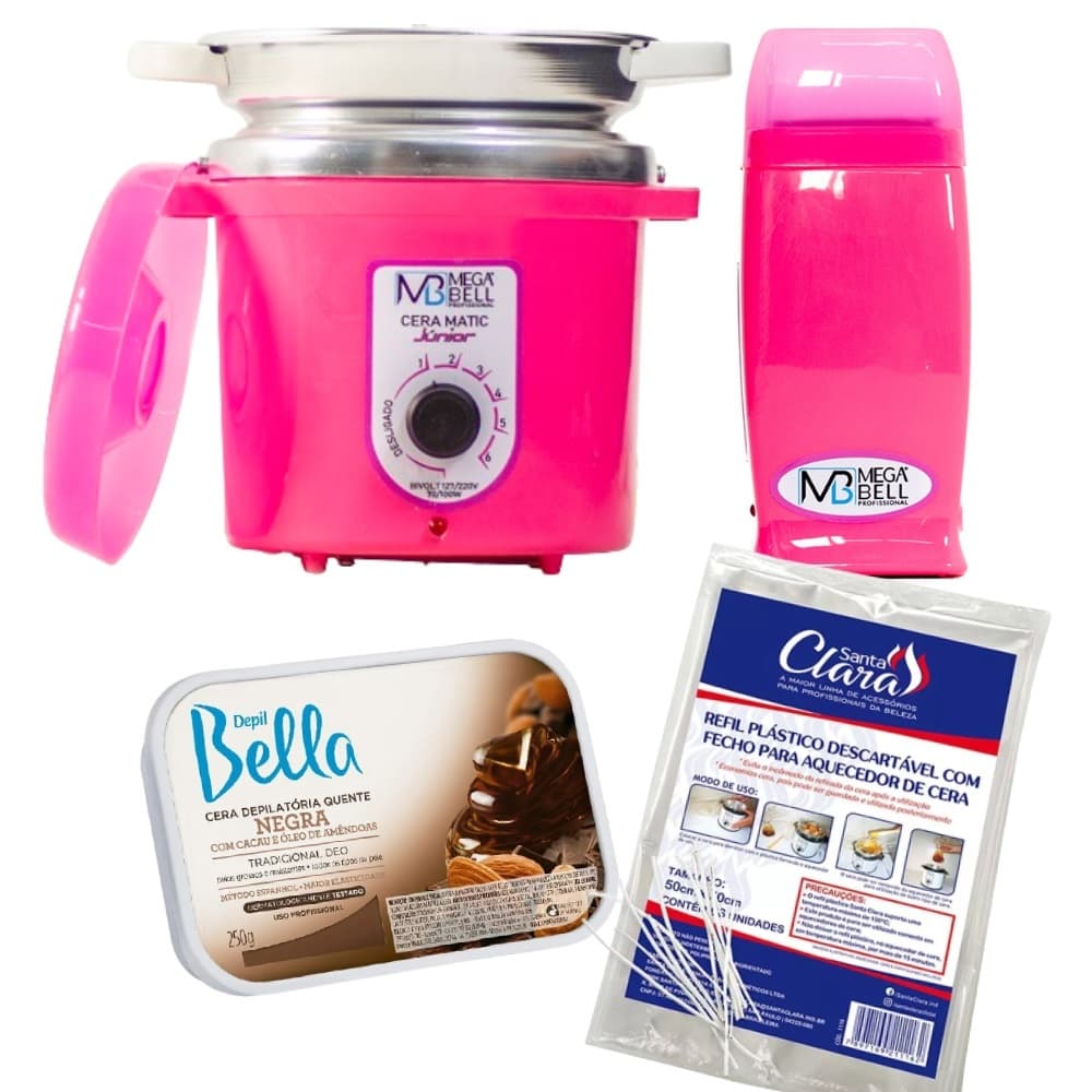 Kit Termocera 400g Pink + Roll-on + Refil Plástico + Cera em barra 250g
