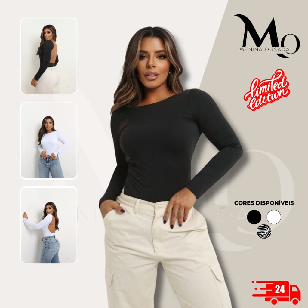 Body Casual Costa Nua Feminino Manga Longa Gola Careca Bory Collant Suplex Gola Baixa Canoa Térmica Inverno Outono