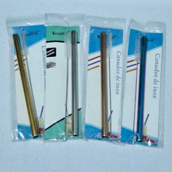 Kit 1 Canudo Inox Tamanho 12 mm + 1 Escova de Limpeza