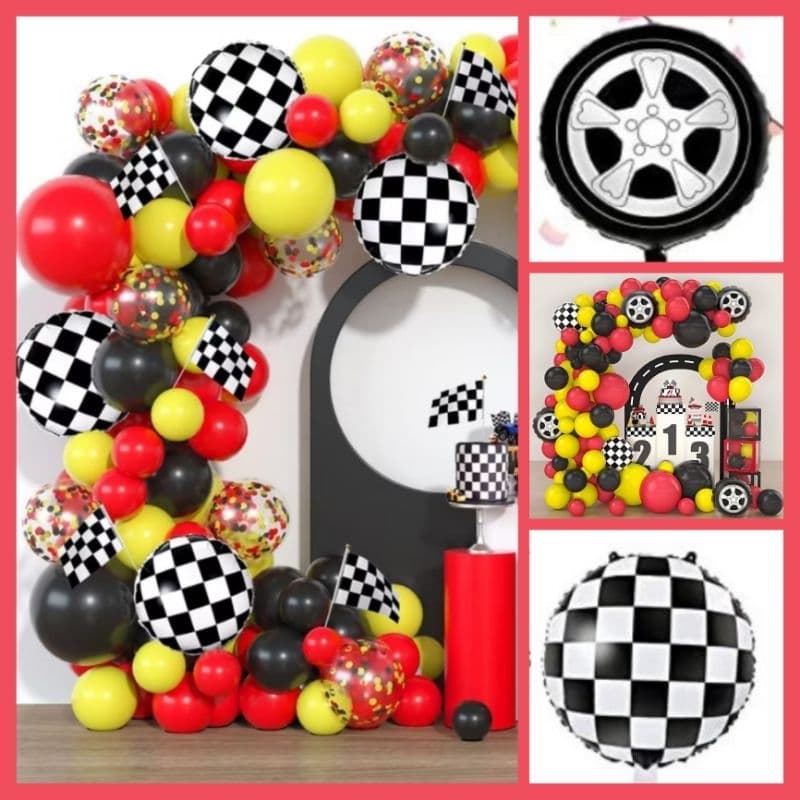 Kit Carros 128 Balões+fita+colaDesconstruído Fórmula 1 Balões carro corrida vermelho
