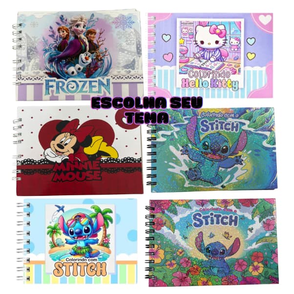 Livro de Colorir Diversos Desenhos Escolha Seu Tema Capa Dura Estilo Boobie Goods 50 folhas